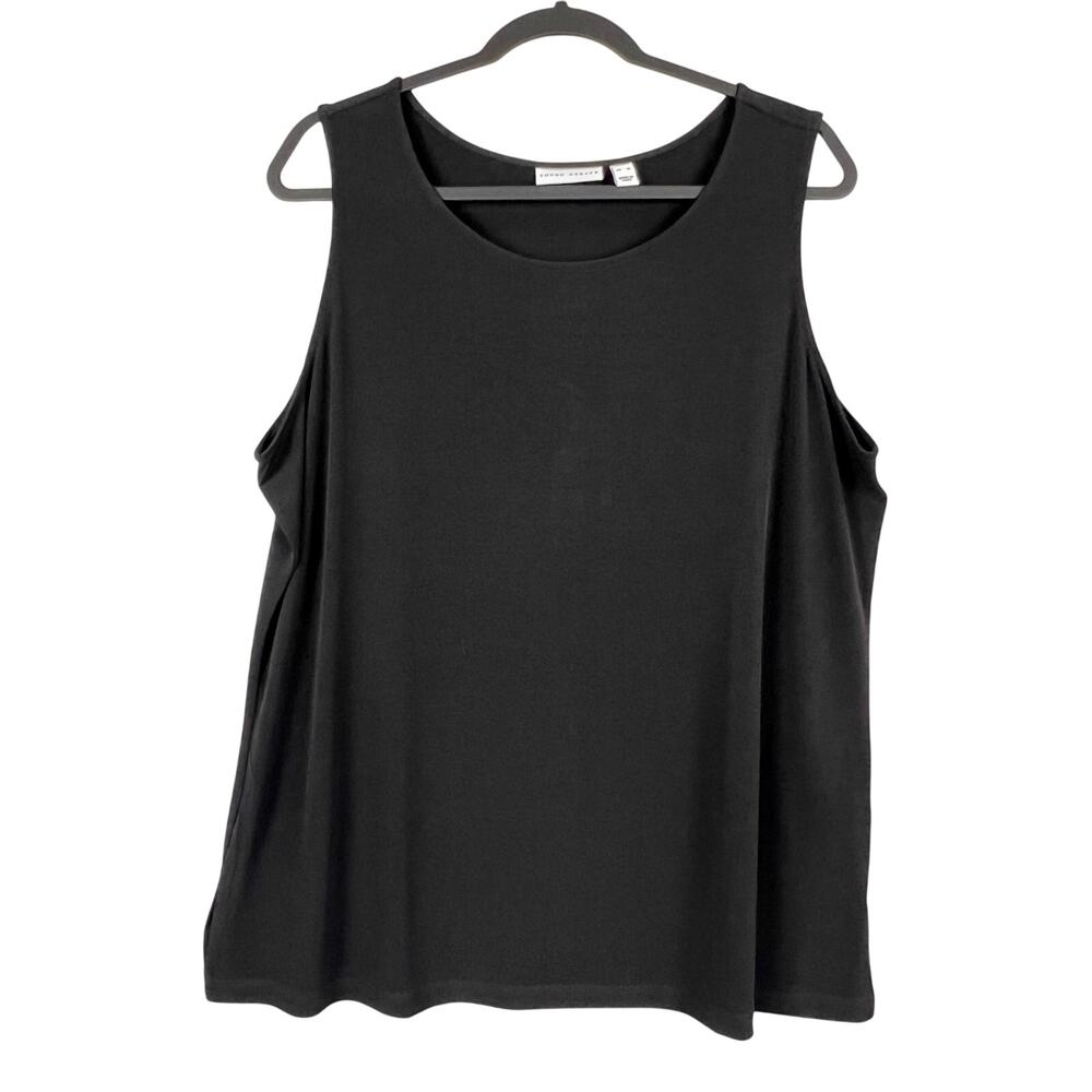 Susan Graver Essentials Black Liquid Knit Scoop Neck Sleeveless Tank Capsule XL